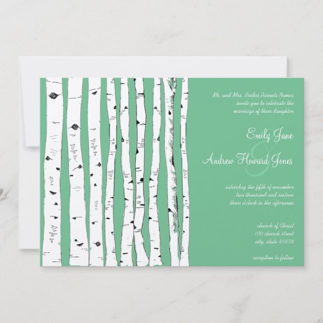 PeaPod Green Birch Tree Wedding Invitations (Front)