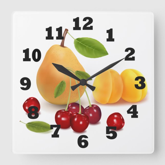 Pear Apricot and Cherries Square Wall Clock (Front)