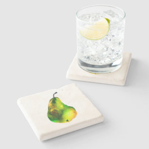 Pear art cute watercolor fruit stone coaster