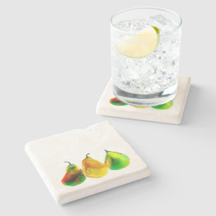 Pear art cute watercolor fruit stone coaster