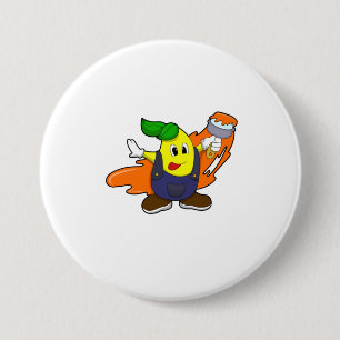Pear as Painter with Paint brush 7.5 Cm Round Badge