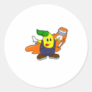 Pear as Painter with Paint brush Classic Round Sticker
