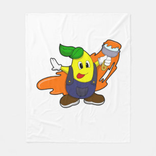 Pear as Painter with Paint brush Fleece Blanket