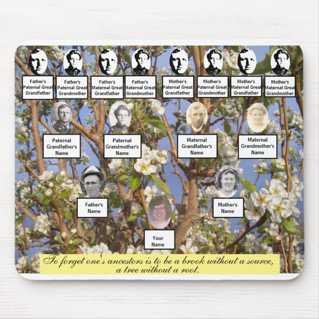 Pear Blossom Family Tree Quote and Photos Mouse Pad (Front)