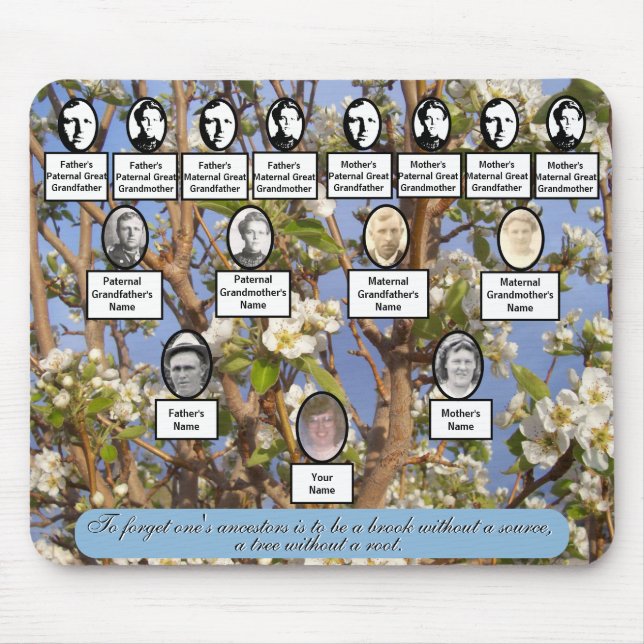 Pear Blossoms Family Tree Photos Ancestor Quote Mouse Pad (Front)