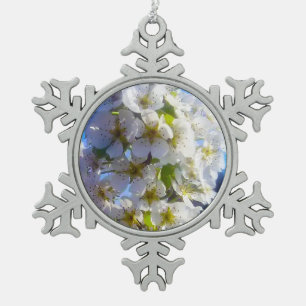 Pear Blossoms Snowflake Pewter Christmas Ornament