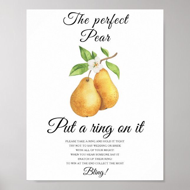 Pear bridal shower Put a ring on it game Poster (Front)