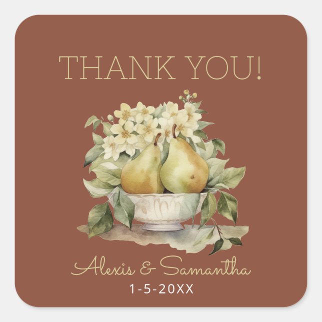 Pear-fect Brown and Green Wedding Favour Tags (Front)