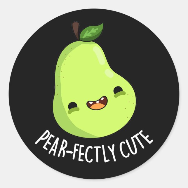 Pear-fectly Cute Fruit Pear Pun Dark BG Classic Round Sticker (Front)
