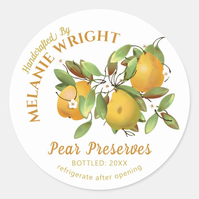 Pear Fruit Canning Classic Round Sticker (Front)