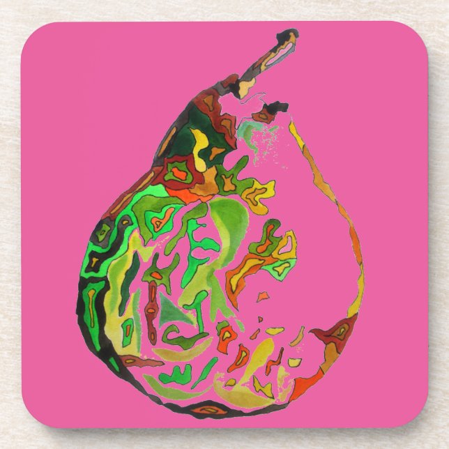 Pear fruit pop art watercolour illustration coaster (Front)