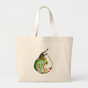 Pear fruit pop art watercolour illustration large tote bag
