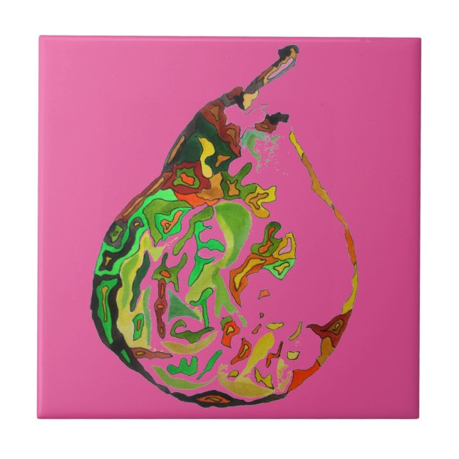 Pear fruit pop art watercolour illustration tile (Front)