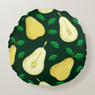 Pear fruits seamless pattern round cushion