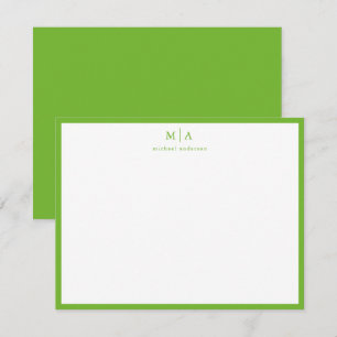 Pear Green Classic Border Monogram Correspondence Card