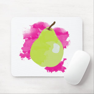Pear Illustration with Pink Watercolor Splash Mouse Pad