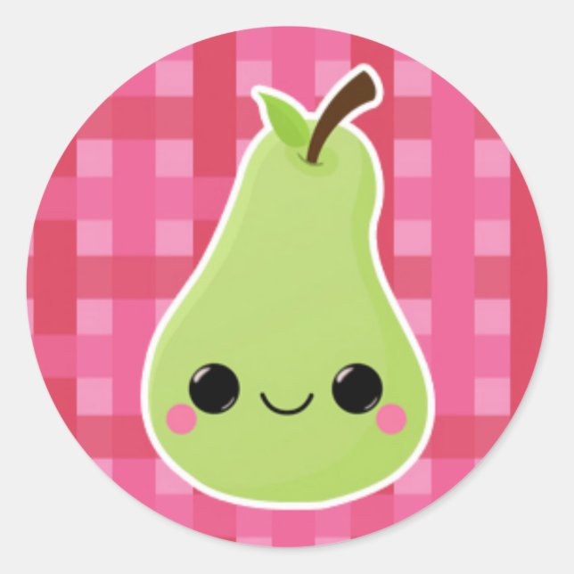 Pear on Pink Lattice Classic Round Sticker (Front)