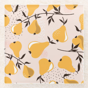 Pear Paradise: Colourful Overlaps Glass Coaster