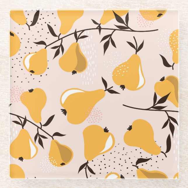 Pear Paradise: Colourful Overlaps Glass Coaster (Front)