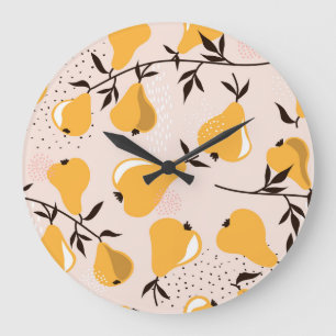 Pear Paradise: Colourful Overlaps Large Clock