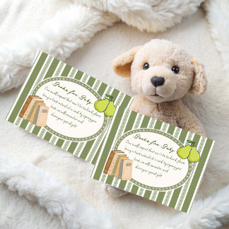 Pear sage green retro baby shower book request enclosure card