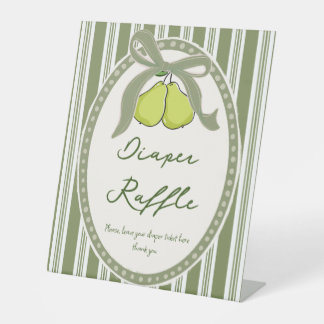 Pear sage green retro baby shower diapper raffle pedestal sign