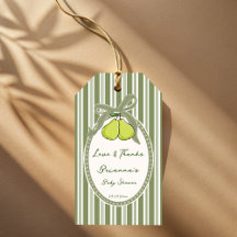 Pear sage green retro stripes baby shower favour