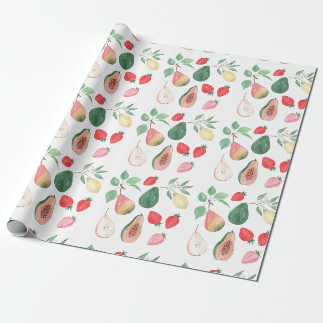Pear,strawberry, papaya,lemon, fruit mix , stylish wrapping paper (Unrolled)
