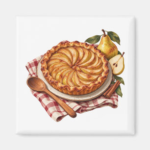 Pear Tart with Red Checked Cloth Magnet