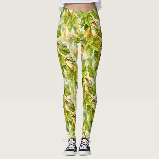 Pear Tree Branches & Pears Pattern  Leggings (Front)