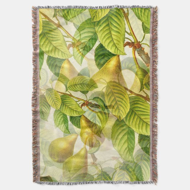 Pear Tree Branches & Pears Pattern  Throw Blanket (Front Vertical)