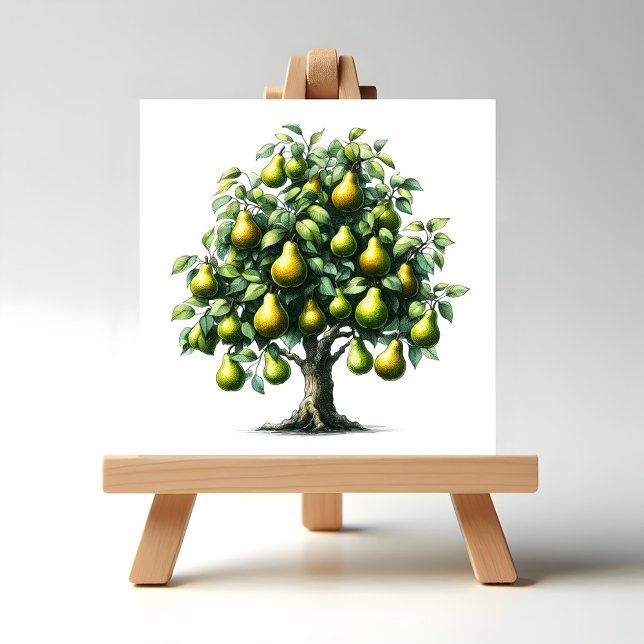 Pear Tree Ceramic Tile (Pear Tree Illustration on Easel display stand.)