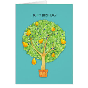 Pear Tree teal Happy Birthday Card
