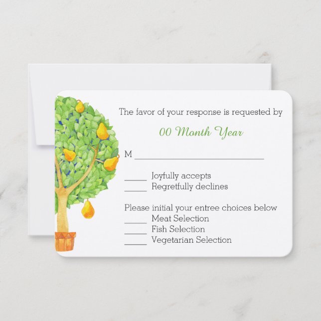 Pear Tree Wedding RSVP Card (Front)