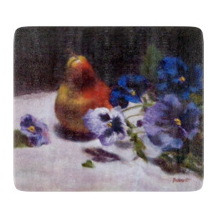 Pear with Pansies Glass Cutting Board