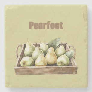 Pearfect Pear Green Fruit Stone Coaster