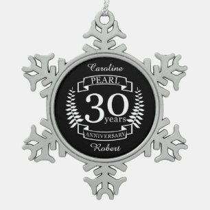 Pearl 30th wedding anniversary 30 years snowflake pewter christmas ornament