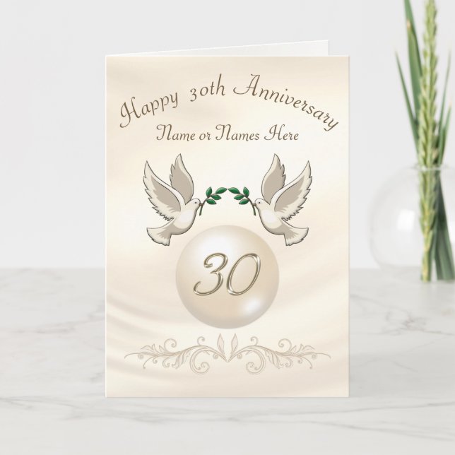Pearl 30th Wedding Anniversary Cards, Personalised Card (Front)