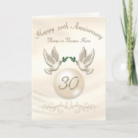 Pearl 30th Wedding Anniversary Cards, Personalised