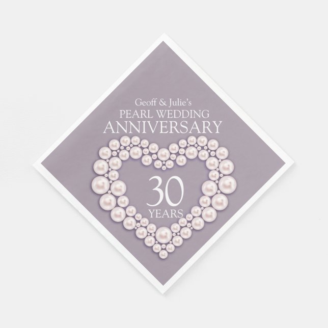 Pearl 30th Wedding Anniversary heart named napkins (Corner)