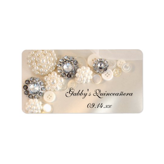 Pearl and Diamond Buttons Quinceañera Favour Tags Address Label