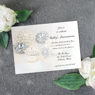 Pearl and Diamond Buttons Quinceañera Party Invite