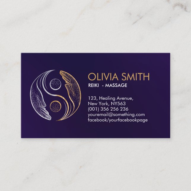 Pearl and Gold Healing Hands Yin Yang Business Card (Front)