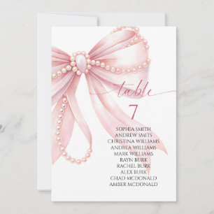 Pearl and Pink Bow Table Number Seating Chart