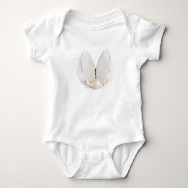 Pearl and seashell baby bodysuit (Front)