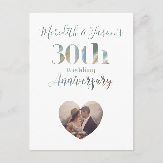 Pearl Anniversary Modern 30th Wedding Invitation Postcard | Zazzle