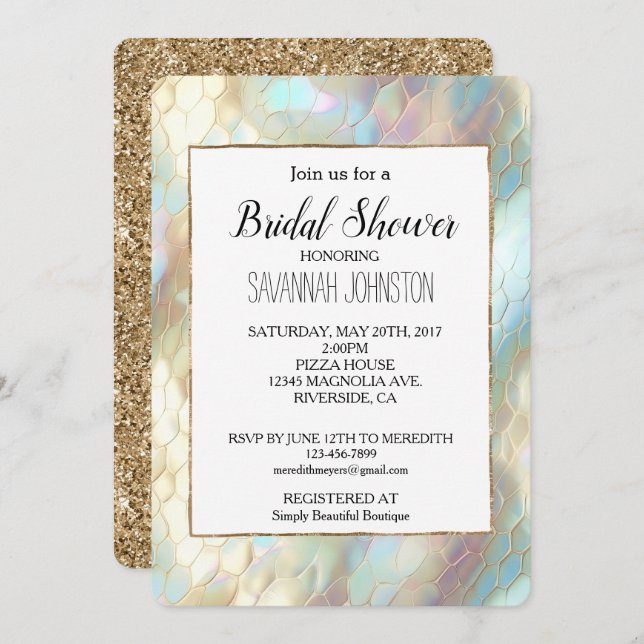 Pearl Aqua Blue Snake Bridal Shower Invitation (Front/Back)