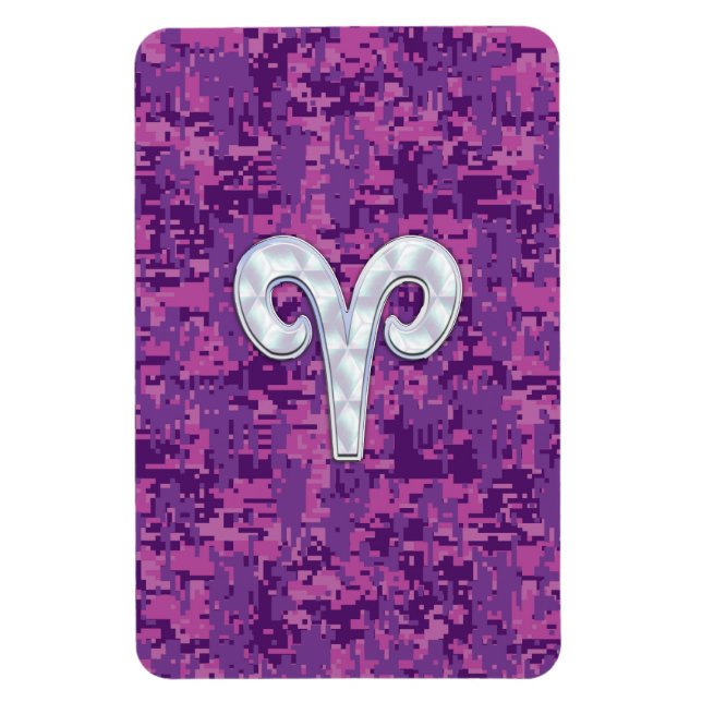 Pearl Aries Zodiac Sign on Pink Digital Camo Decor Magnet (Vertical)