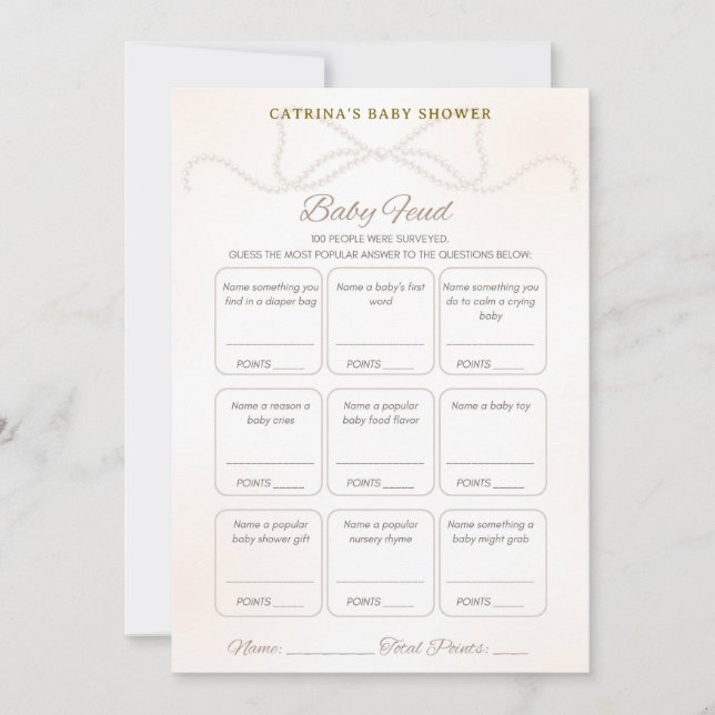 Pearl Baby Shower Game - Editable Name, 5x7 Invitation (Front)