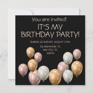 Pearl Balloons. Elegant birthday Invitation